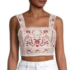 Jacqui E The Label Lavender Floral Embroidered Cropped Top Large (5913)